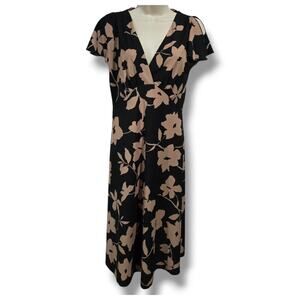 Trixxi women's black floral slit sleeves VNeck midi dress  - medium